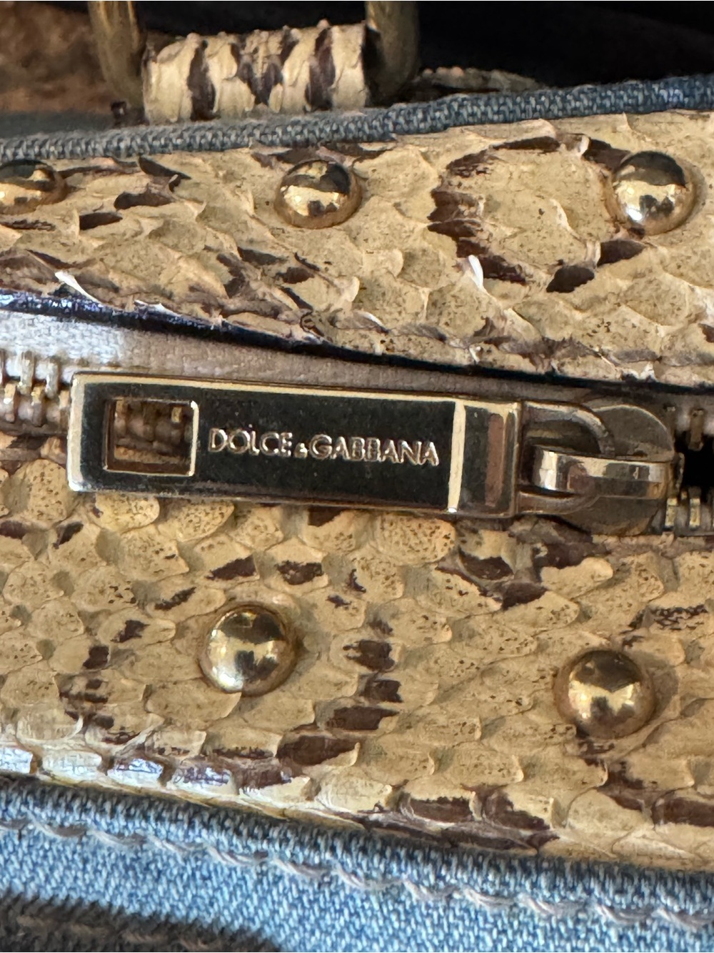 Vintage Dolce & Gabbana Blue Denim Satchel with Cream Snakeskin Trim - Picture 7 of 8
